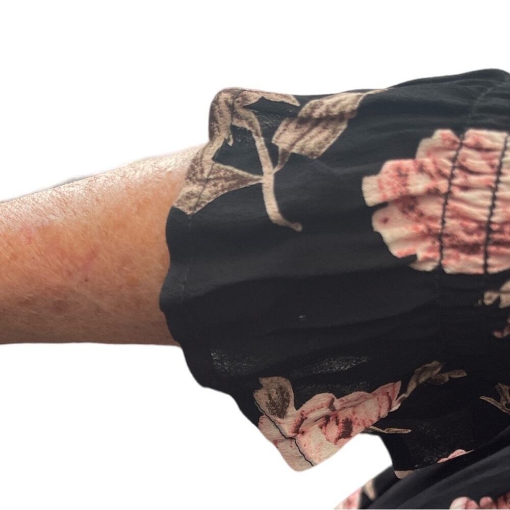 Topshop Black/Pink Floral Smock Top Midi Dress 4 - Picture 6 of 10